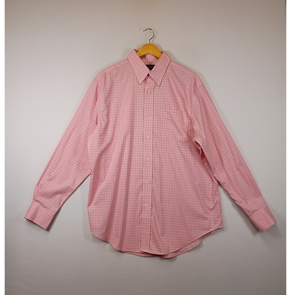 Preppy Lauren Ralph Lauren Mens 16.5 34/35 Pink Windowpane Non Iron Dress Shirt